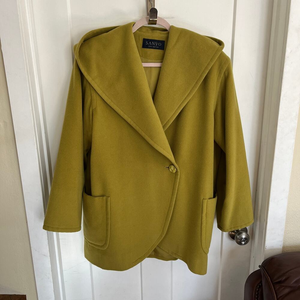 Sanyo Wool Statement Coat Acid Moss L Structured Hooded Jacket